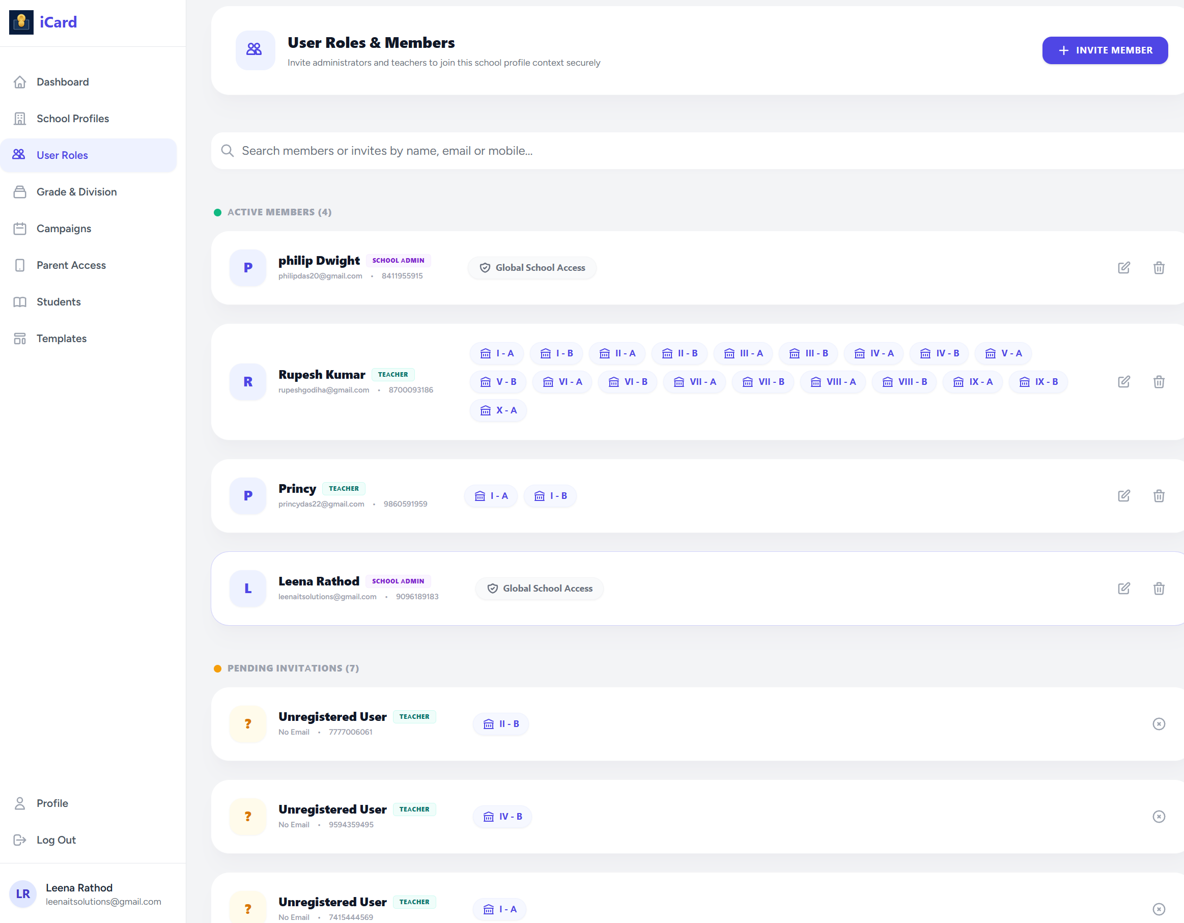 User Roles screenshot